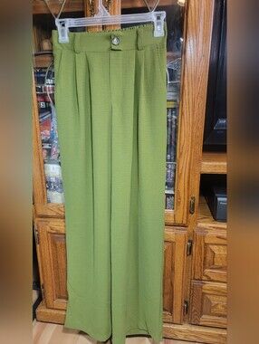 Tullea High-Waist Olive Green Wide-Leg Trousers Size Small